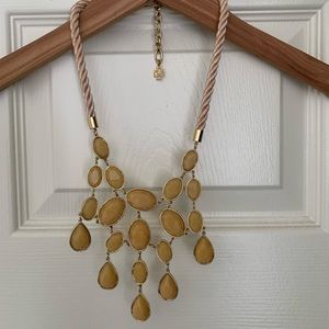 Ann Taylor teardrop & oval stone statement necklace w twisted cord